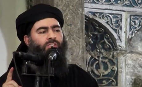 Video posted on a militant website on July 5, 2014, purports to show the leader of the Islamic State group, Abu Bakr al-Baghdadi, delivering a sermon at a mosque in Mosul, northern Iraq. File photo: Militant video / AP