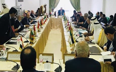 Iraqi Minister of Foreign Affairs Mohammed Ali al-Hakim (center-right) sits at a preparatory meeting for the Arab League Summit on March 29, 2019, in Tunis, Tunisia. Photo: Iraq MFA
