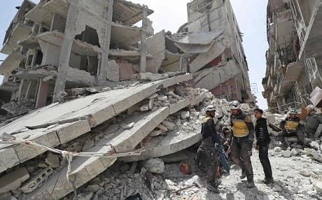 Over a dozen people, all but two civilians, were killed in an explosion in the town of Jisr al-Shughur, Idlib, on April 24, 2019. Photo: Omar Haj Kadour/AFP