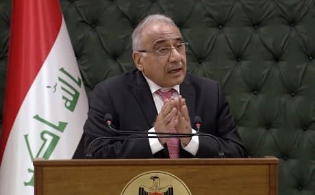 Adil Abdul-Mahdi, prime minister of Iraq, speaks at his weekly press conference in Baghdad, June 11, 2019. Photo: PMO / social media