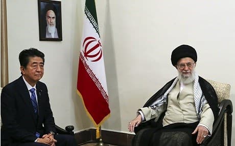 Supreme Leader Ayatollah Ali Khamenei (R) meets with Japanese Prime Minister Shinzo Abe in Tehran, Iran, June 13, 2019. Photo: Khamenei / AP