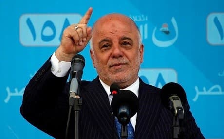 Iraq's former Prime Minister Haider al-Abadi talks during an election campaign rally in the holy city of Najaf on May 3, 2018. File photo: AFP