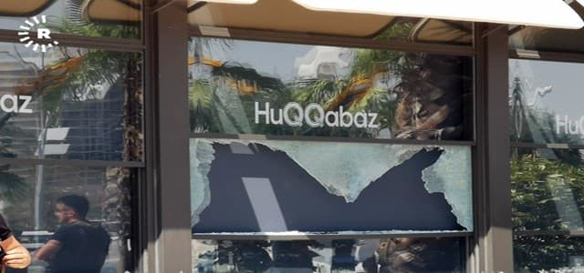 Broken glass is visible following a shooting at HuQQabaz Restaurant in an eastern neighborhood of Erbil, the capital of the Iraqi Kurdistan Region. Photo: Rudaw