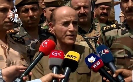 Minister of Peshmerga Affairs Shoresh Ismail speaks to journalists in Kolajo, Garmiyan region, August 11, 2019. Photo: Rudaw TV