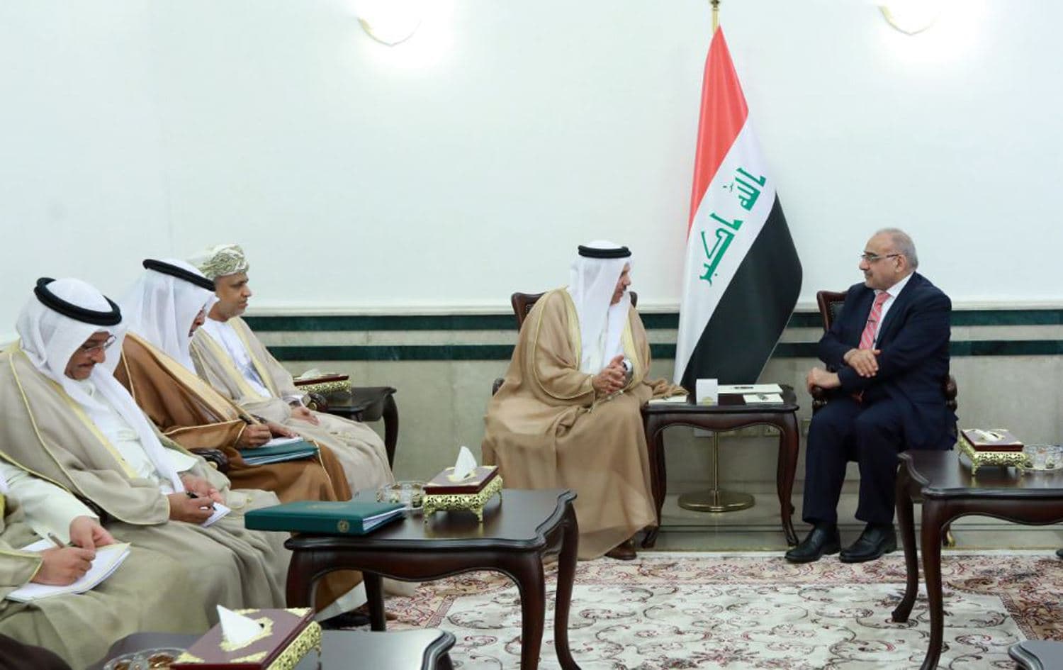 Iraqi Prime Minister Adil Abdul-Mahdi receives a Gulf Cooperation Council (GCC) delegation in Baghdad on April 24, 2019. Photo: Iraq PMO