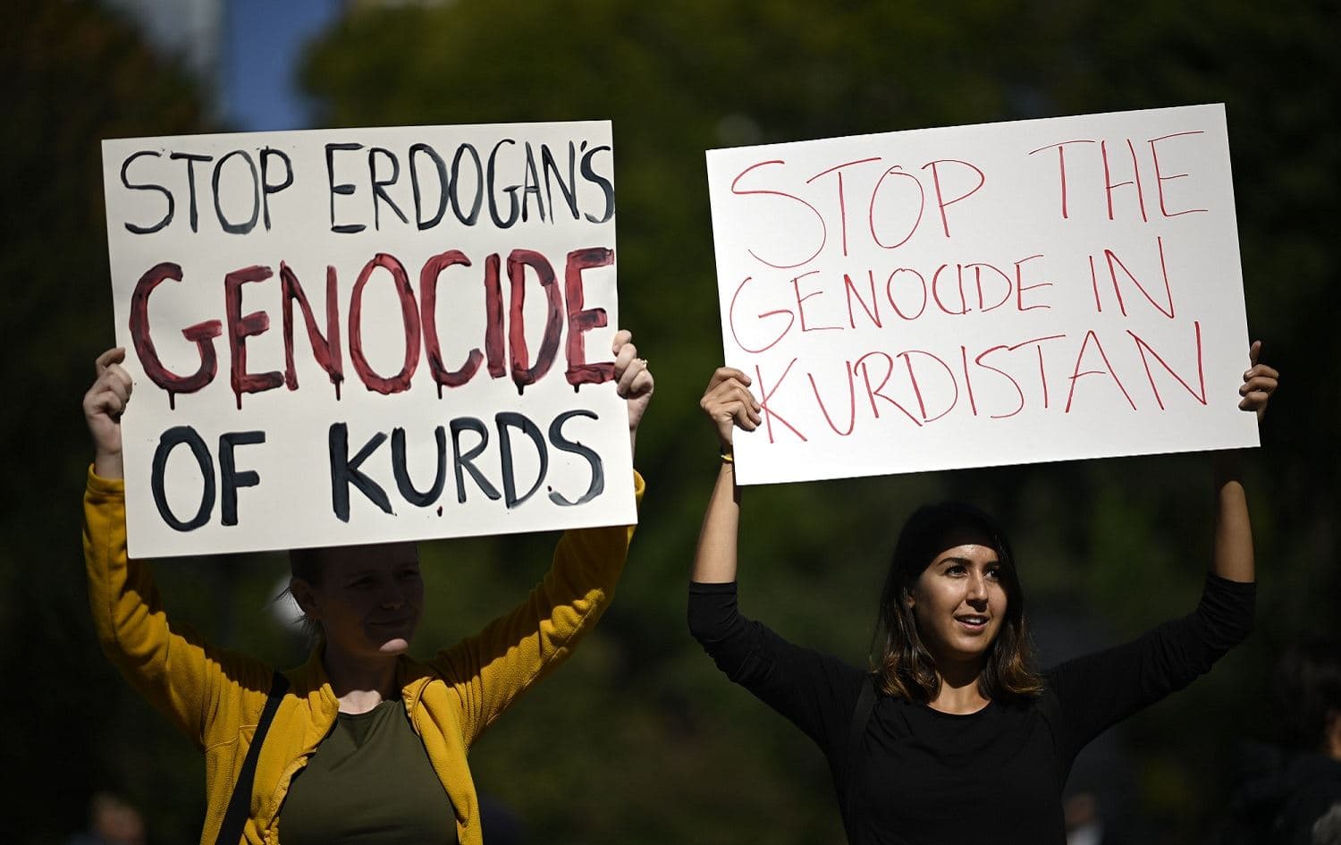 New Yorkers protest against the Turkish military operation in northern Syria, October 12, 2019. Photo: Johannes Eisele / AFP