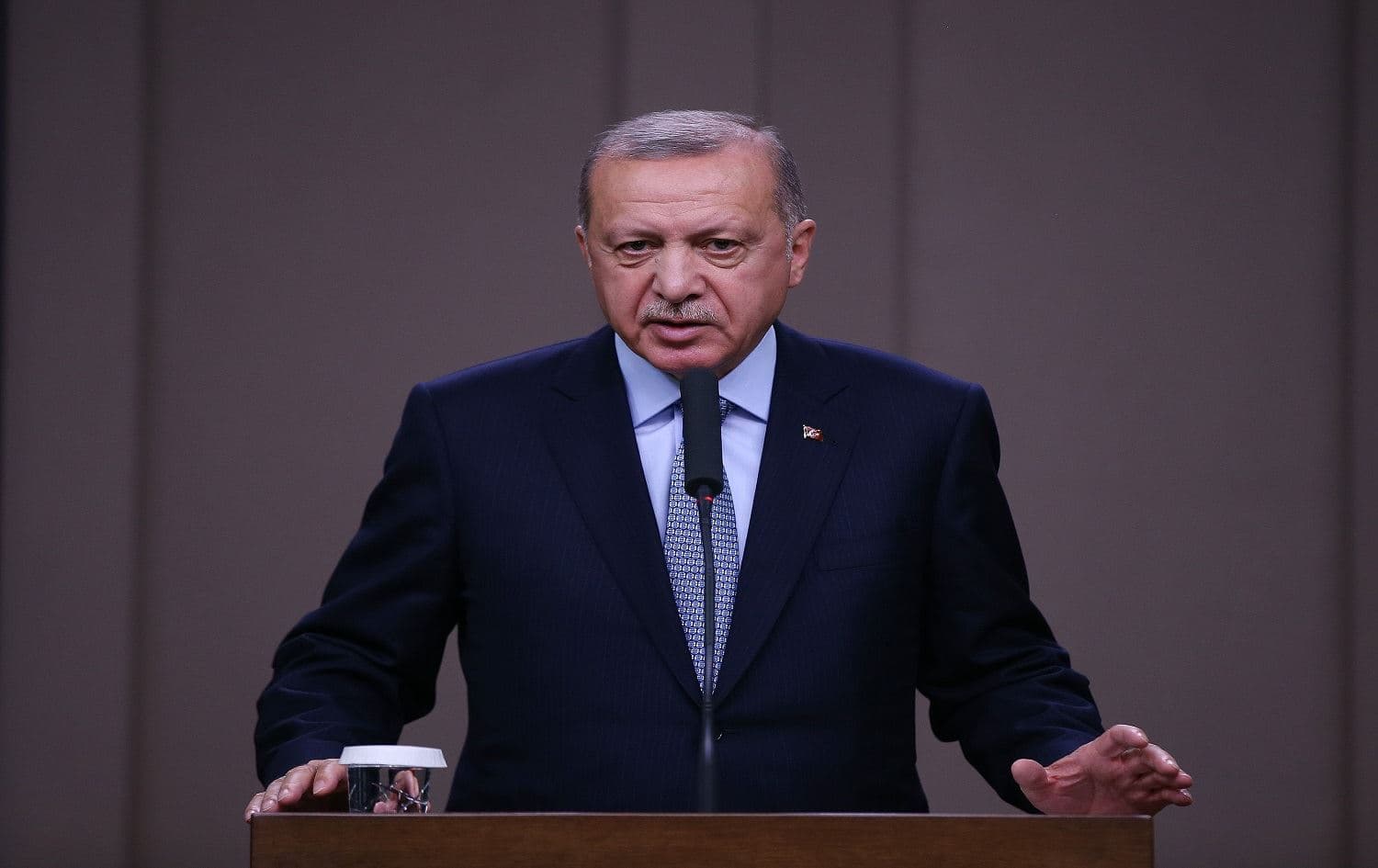 Turkish President Recep Tayyip Erdogan attending a press conference before his meeting with the Russian President in the Russian seaside resort of Sochi, October 22, 2019. Photo: Murat Kula/Turkish Presidential Press Service/AFP