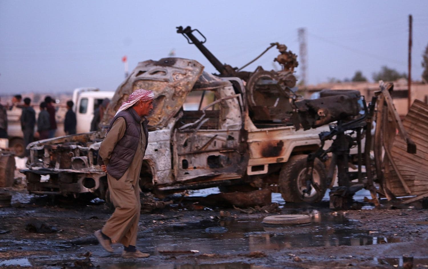 Aftermath of a car bomb attack at a local market in the Turkish-held Syrian Kurdish town of Tel Halaf along the border with Turkey in northeastern Hasaka province, November 26, 2019. Photo: Nazeer al-Khatib / AFP