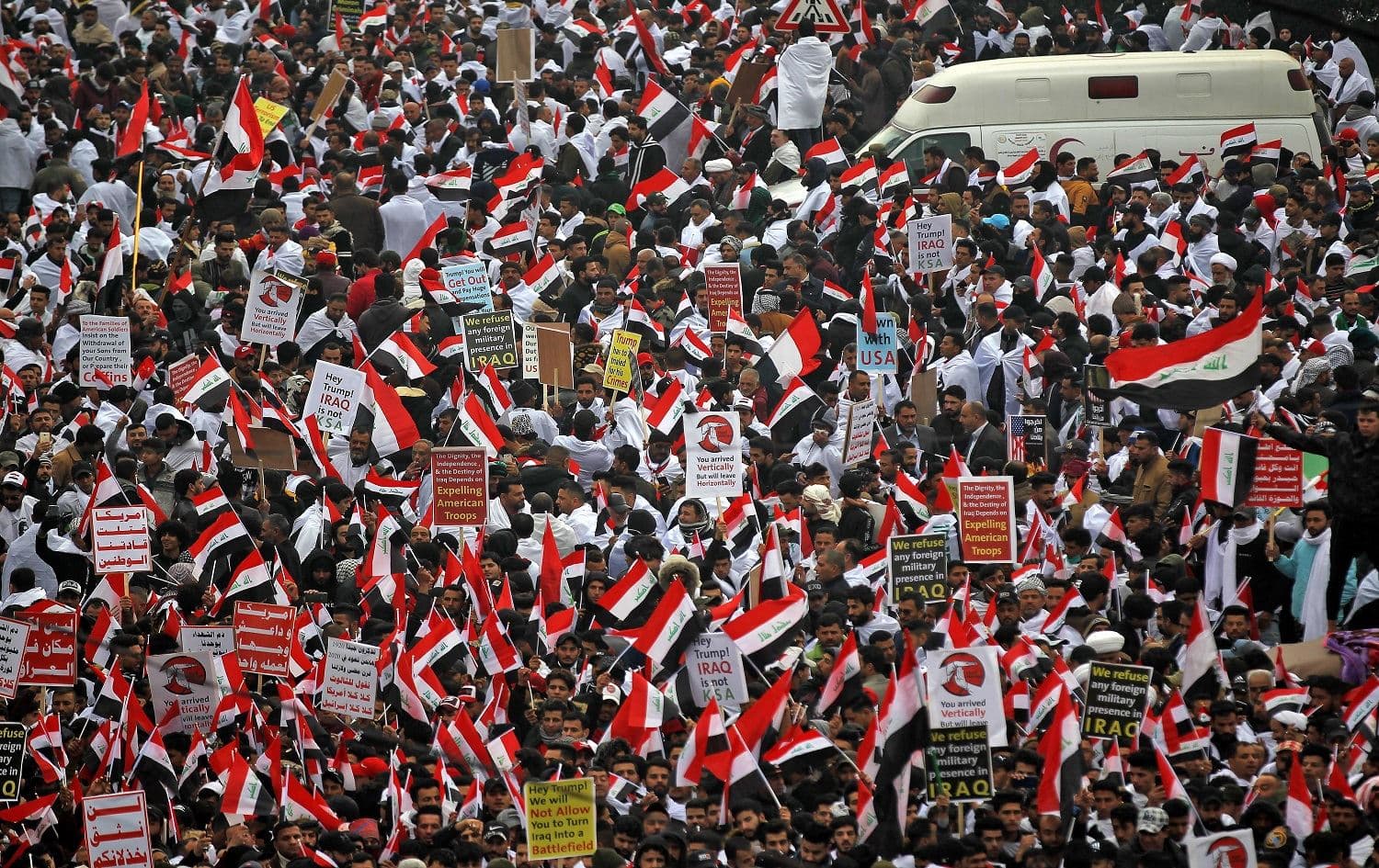 Supporters of Iraqi cleric Muqtada Sadr gather in the capital Baghdad for a to demand an end to the presence of US forces in their country, on January 24, 2020. Photo: Ahmad al-Rubaye/AFP