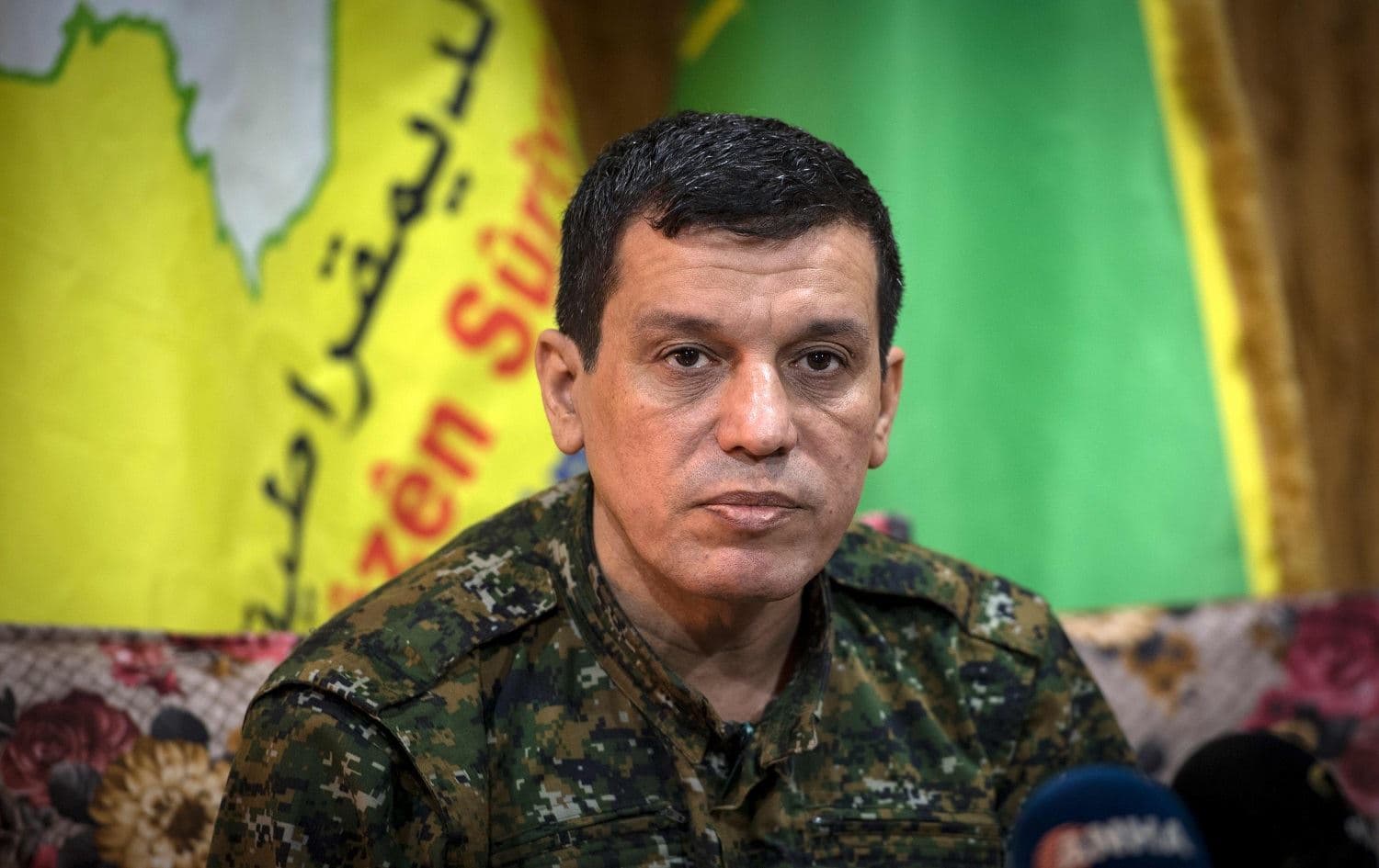 Mazloum Abdi (Kobani), commander-in-chief of the Syrian Democratic Forces (SDF), gives a press conference near Hasaka, northeast Syria, October 24, 2019. File photo: AFP