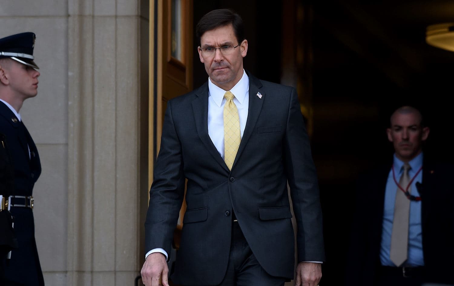 US Defense Secretary Mark Esper arrives to welcome British Defence Secretary Ben Wallace for an honor cordon at the Pentagon’s River Entrance in Washington, DC, March 5, 2020. File photo: Olivier Douliery / AFP