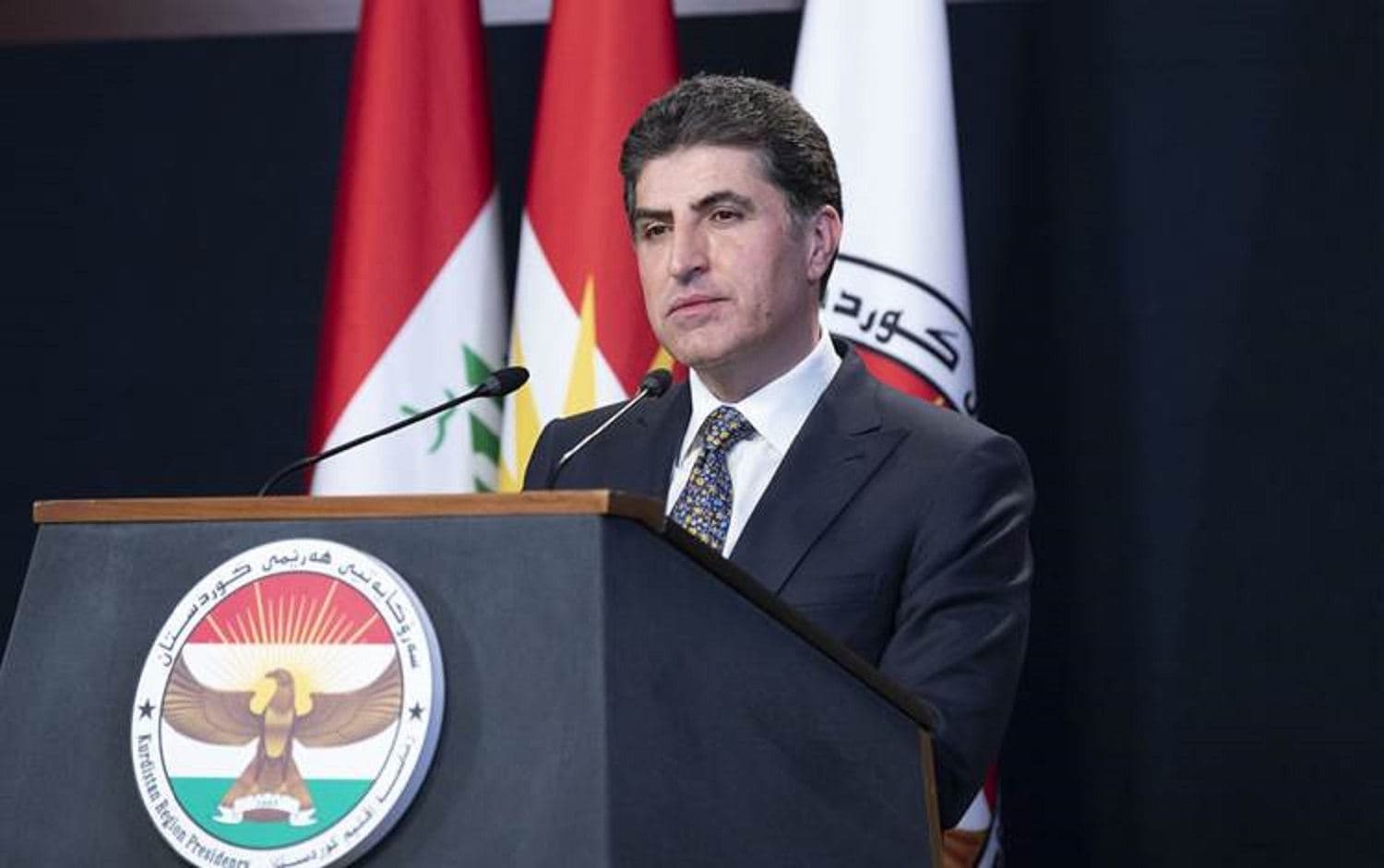 Kurdistan Region President Nechirvan Barzani addresses reporters at a press conference in Erbil on April 20, 2020. Photo: Kurdistan Region presidency