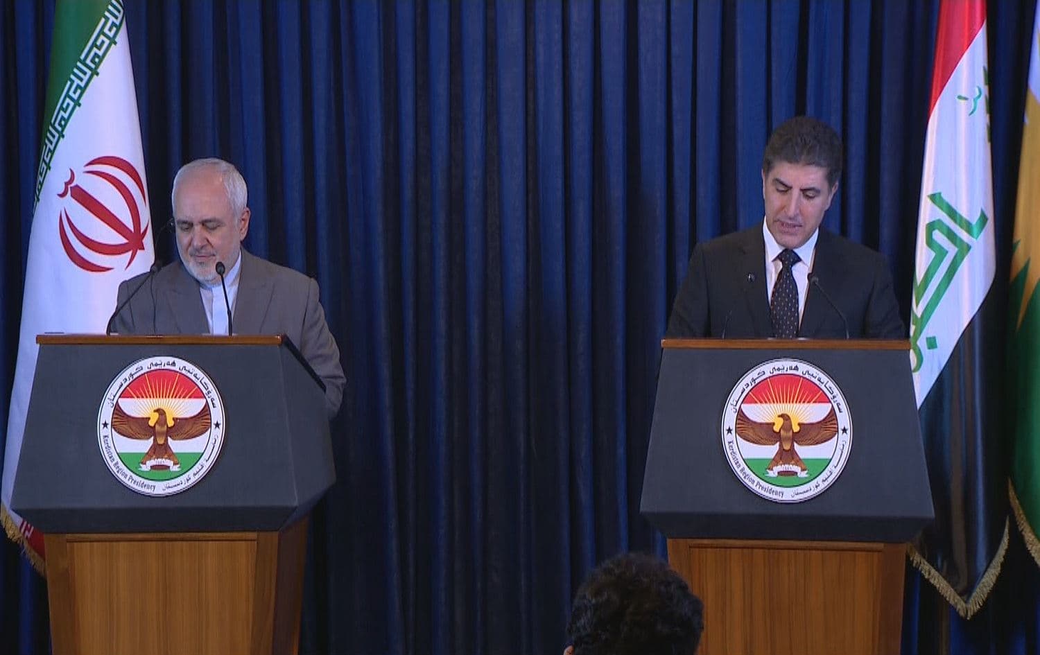 Iranian Foreign Minister Mohammad Javad Zarif (L) and Kurdistan Region President Nechirvan Barzani in Erbil on July 19, 2020. Photo: Rudaw TV