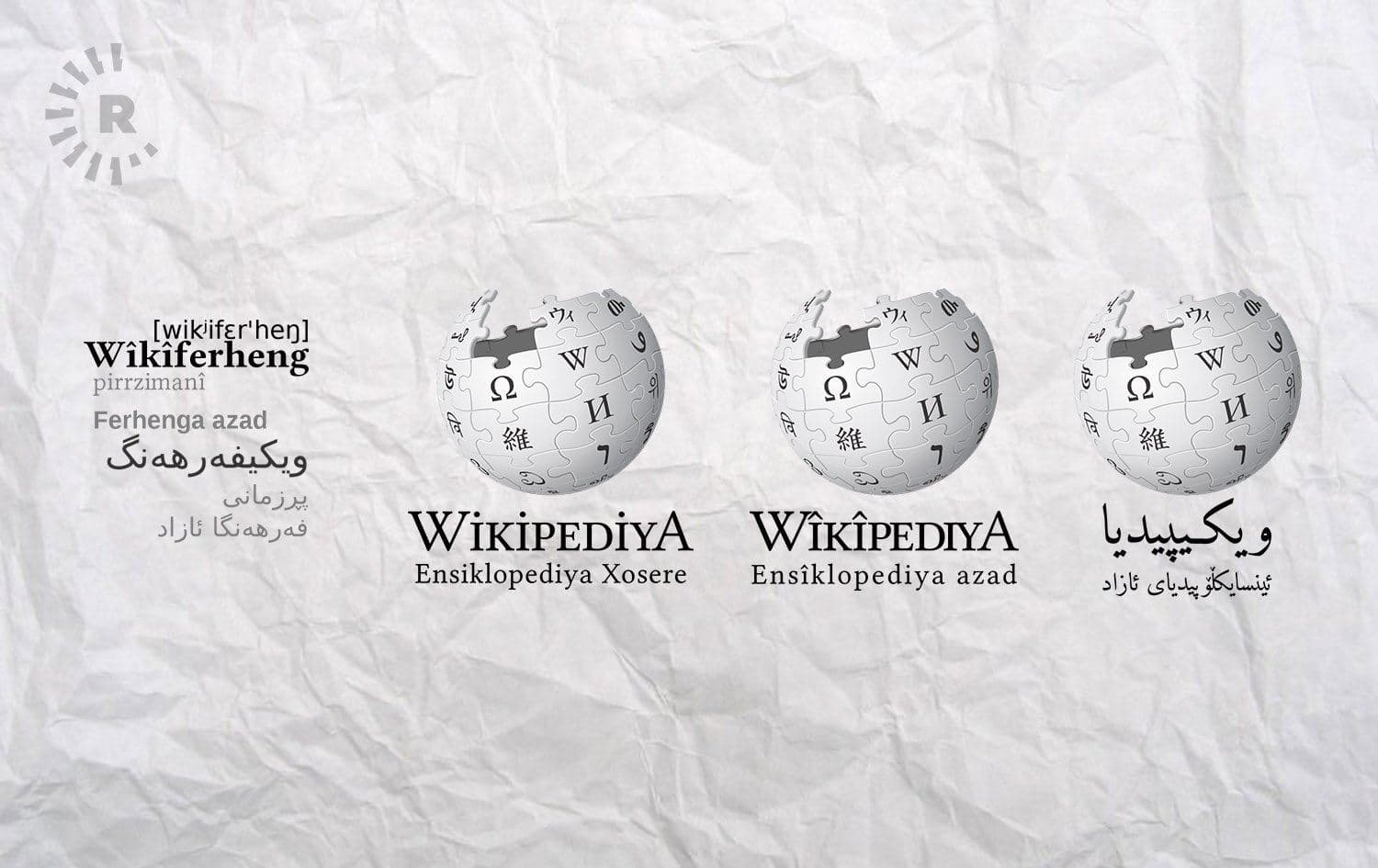 Wikipedia and Wiktionary logos in various Kurdish dialects. Graphic: Rudaw