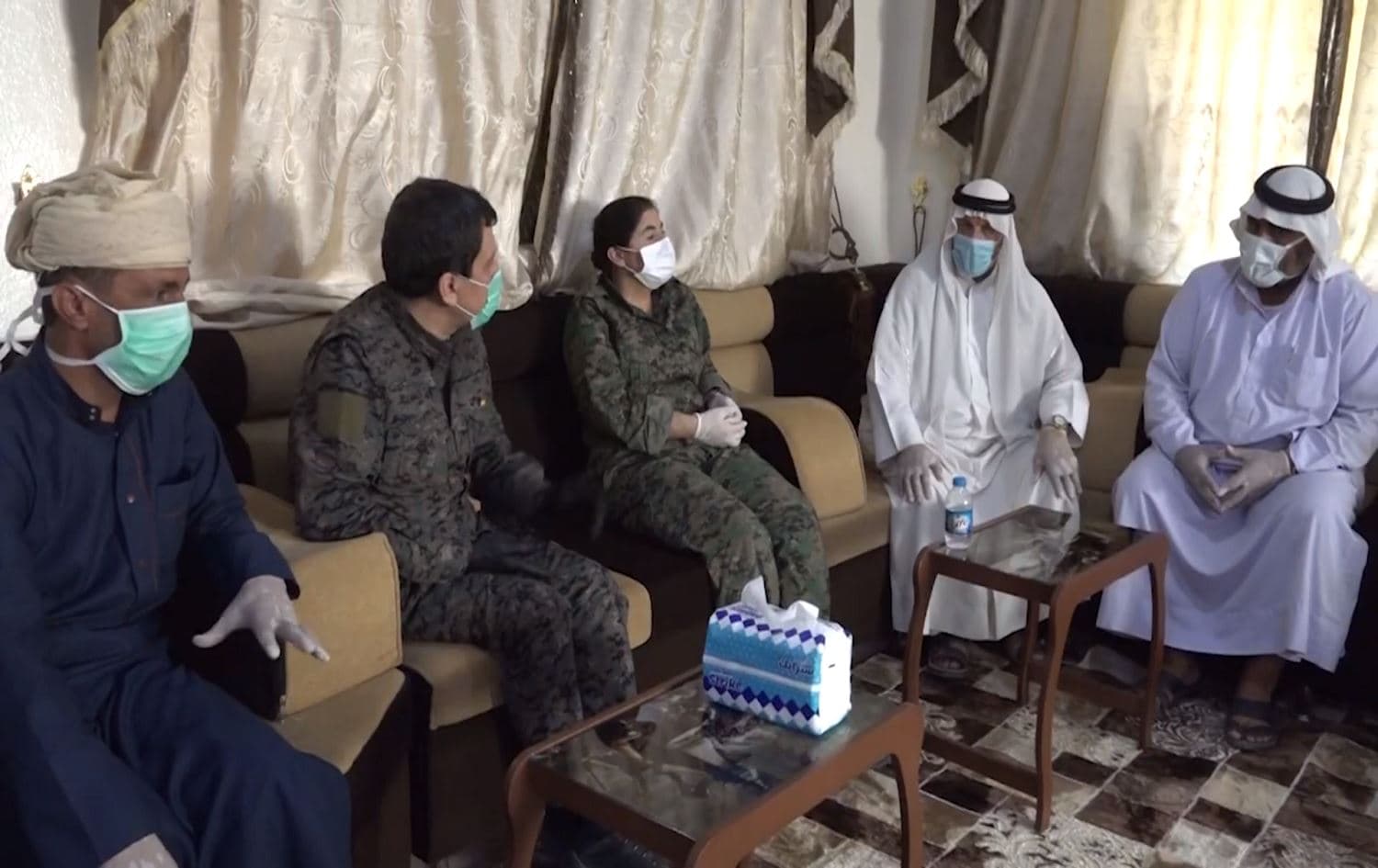 SDF Commander-in-Chief Mazloum Abdi meeting with Arab leaders in Deir ez-Zor. Photo via SDF video