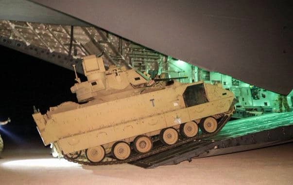 M2A2 Bradley Fighting Vehicles arrive in northeast Syria (Rojava) on September 18, 2020. Photo: Inherent Resolve on Twitter