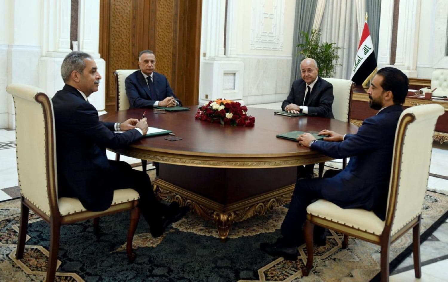 Left to right: President of the Supreme Judicial Council Fayeq Zaidan, Prime Minister Mustafa al-Kadhimi, President Barham Salih, and Parliament Speaker Mohammed al-Halboosi met in Baghdad on September 27, 2020. Photo: handout/Iraqi presidency