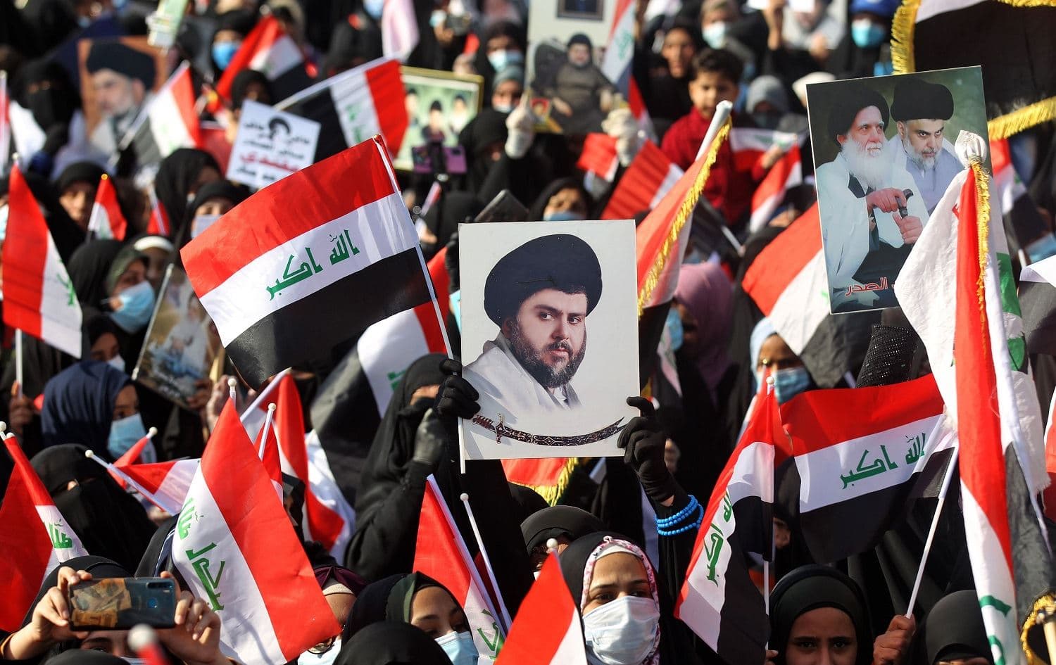 Supporters of Iraq's Shiite cleric Moqtada al-Sadr demonstrate in Tahrir Square in Baghdad on November 27, 2020. Photo: Ahmad al-Rubaye/AFP