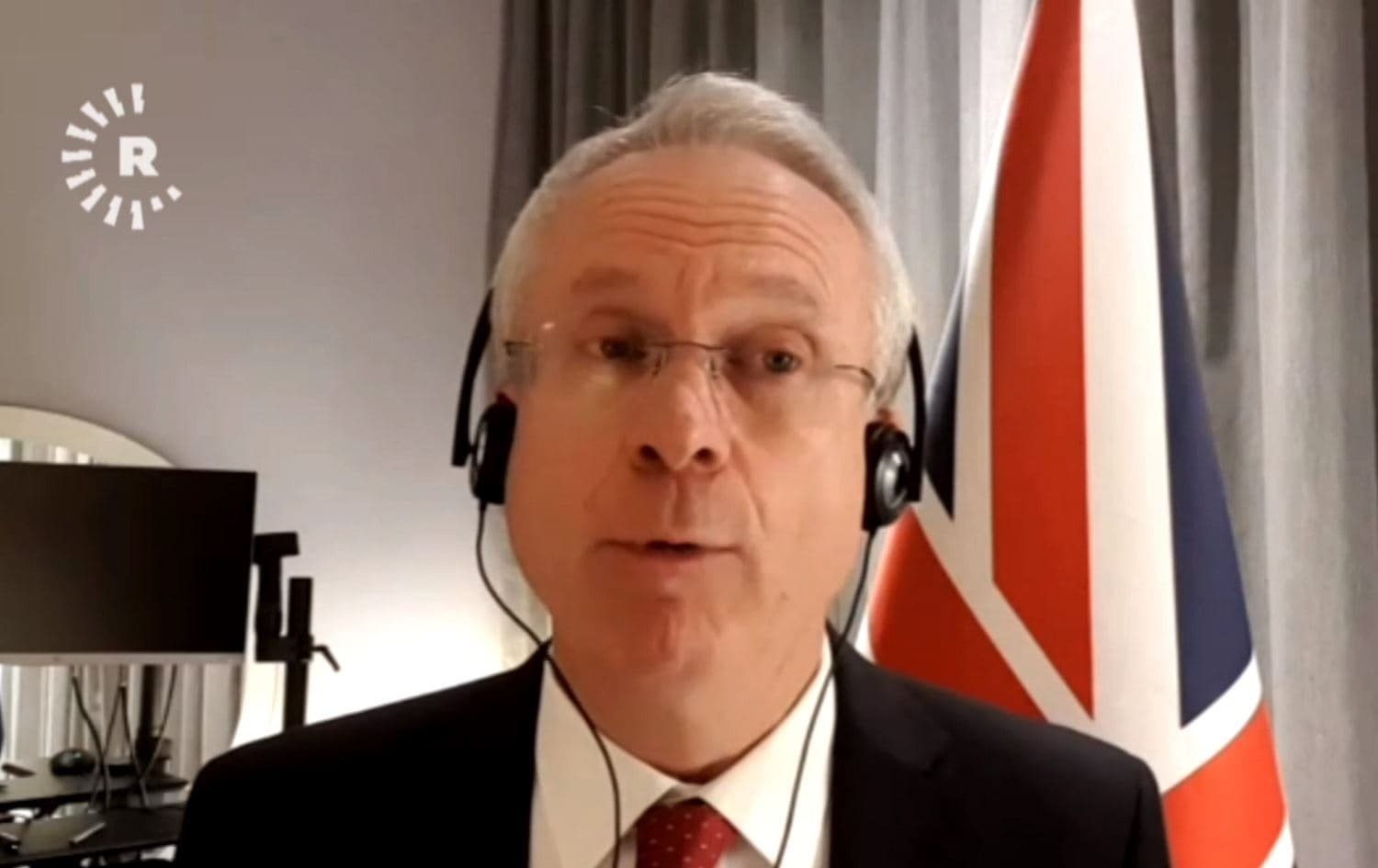 British consul general James Thornton speaks to Shaho Amin on December 10, 2020. Photo: Rudaw