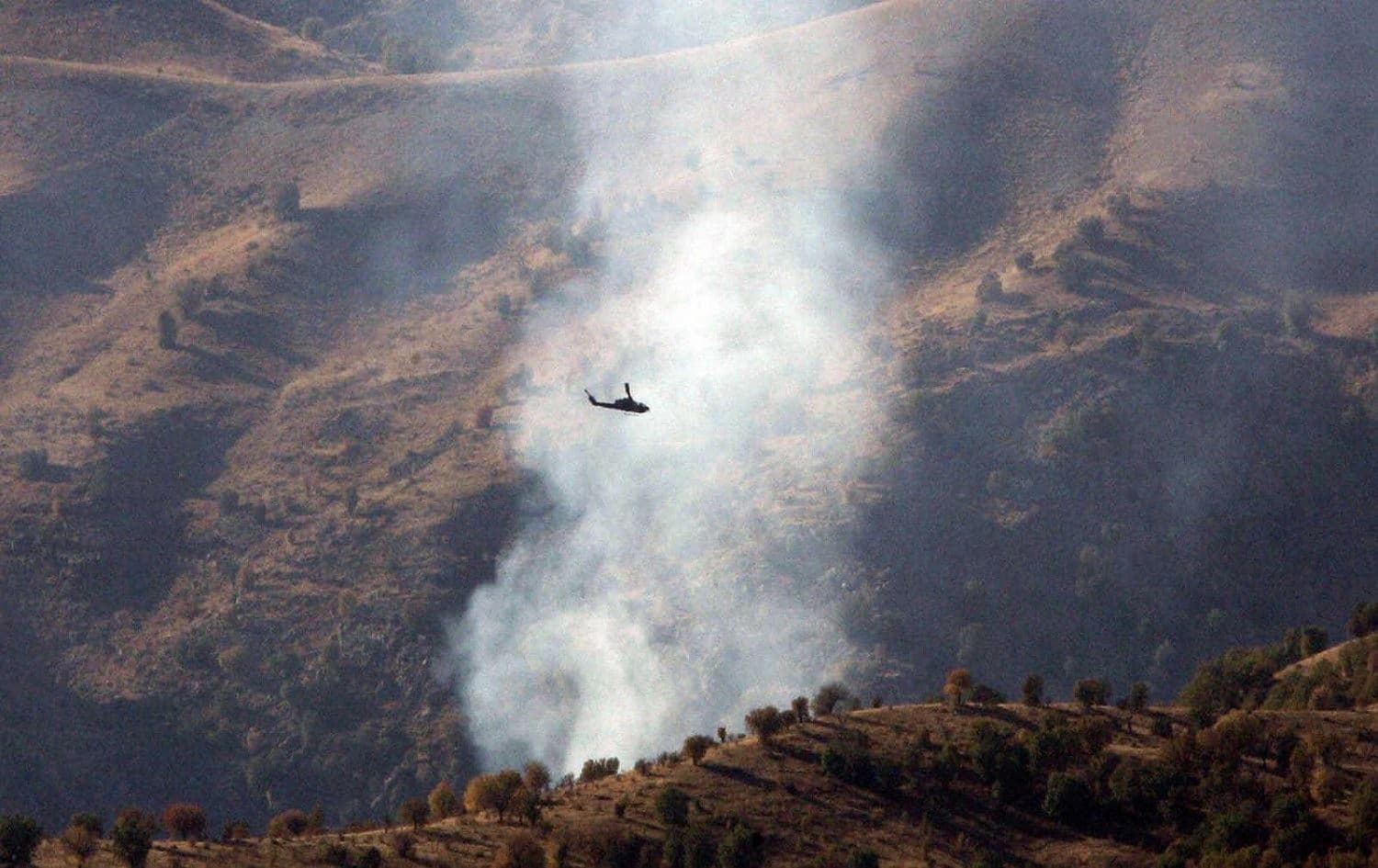 Turkish helicopters fly during an attack on a PKK camp on Oct 30, 2007 in the Cudi mountains, Sirnak province, near the Turkish-Iraqi border in southeastern Turkey. File photo: Mustafa Ozer/AFP
