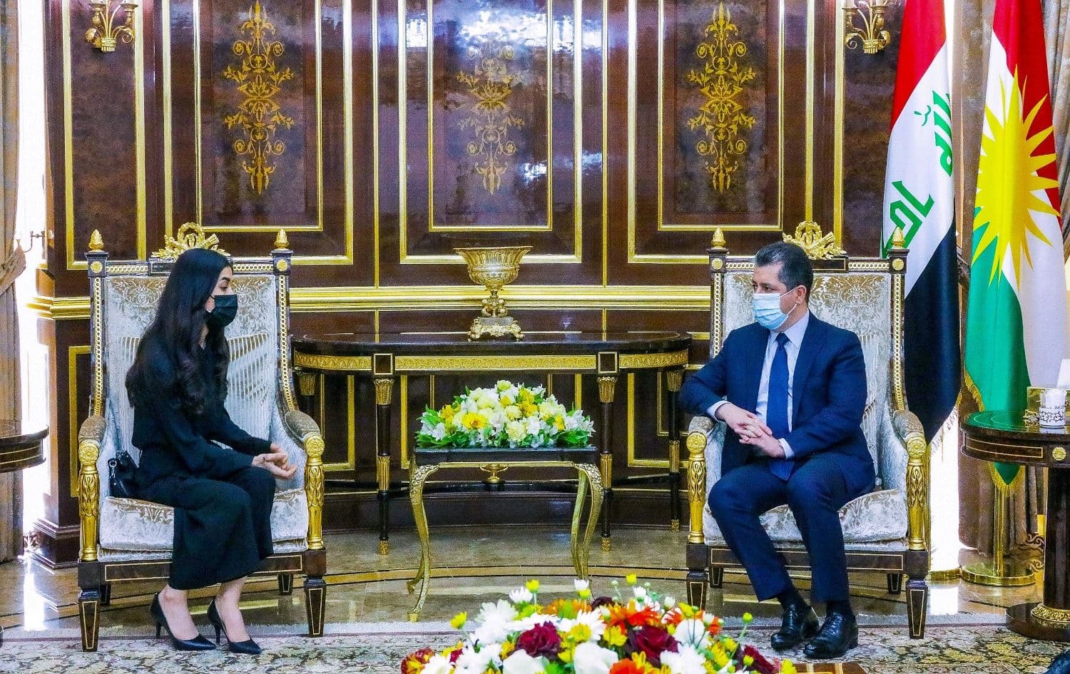 Kurdistan Region Prime Minister Masrour Barzani meets with Nobel Laureate Nadia Murad in Erbil on February 7, 2021. Photo: KRG/Twitter