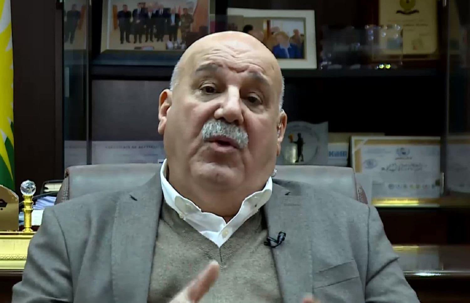 Ministry of Peshmerga Affairs chief of staff Jabar Yawar speaking to Rudaw's Sangar Abdulrahman on Tuesday. Photo: Rudaw