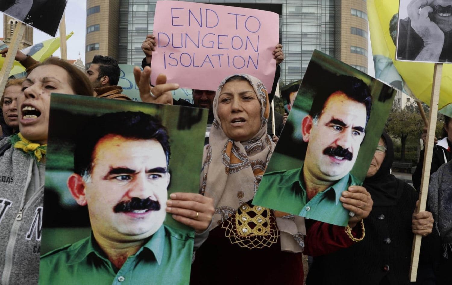 Lebanese of Kurdish origin demonstrate in front of the UN headquarters in Beirut carrying pictures of Ocalan. File photo: AFP