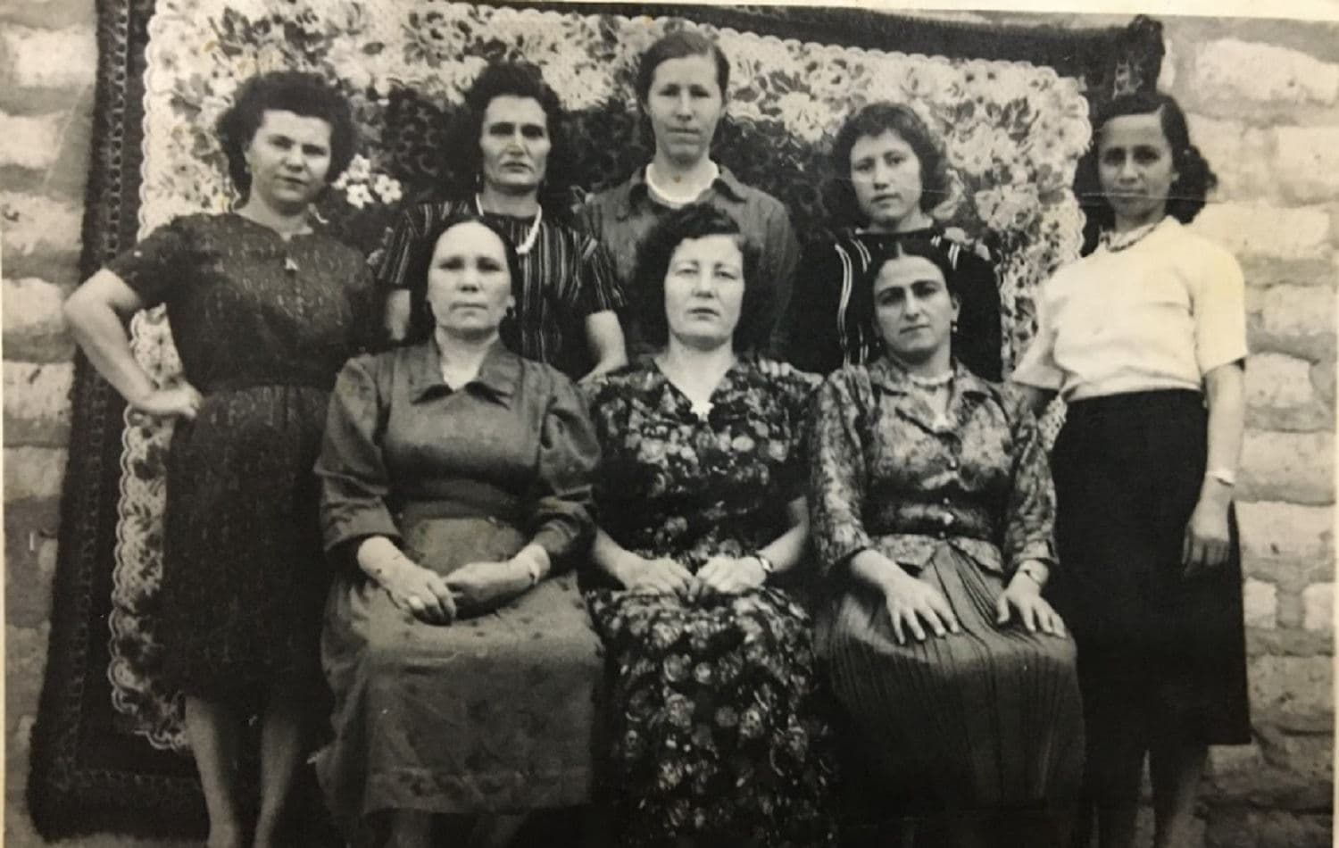 A few of the Russian women who married Barzani’s companions pose for a photo in Iraq, date unknown. Top row from left: Aysha Qadir, Anifa Hussein, Jamara, Naila Buyuk, Zurjya Wasman. Bottom row from left: Kamila, Pakiza Kurtiva, and Jamila Mirza. Photo submitted to Rudaw