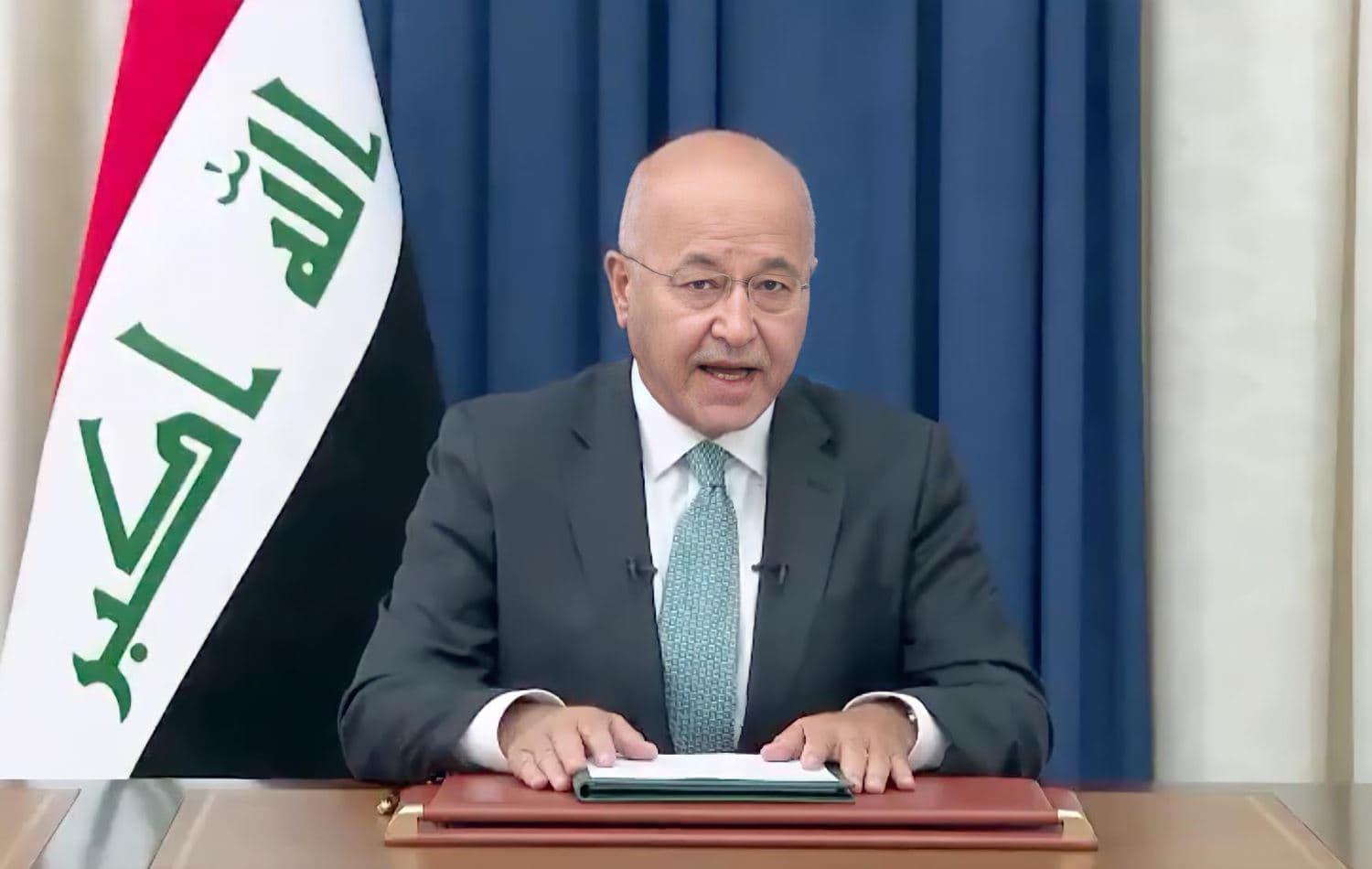Iraqi President Barham Salih announced a draft law to combat corruption on May 23, 2021. Photo: screengrab/Iraqi Presidency