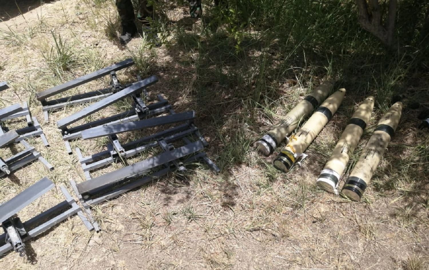 Four rockets and launch pads were found in an orchard in Diyala province on June 11, 2021. Photo: Security Media Cell/handout