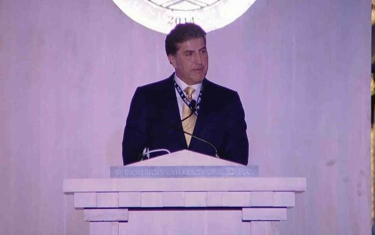 Kurdistan Region president Nechirvan Barzani speaks at a graduation ceremony at the American University of Kurdistan on June 20, 2021. Photo: Rudaw