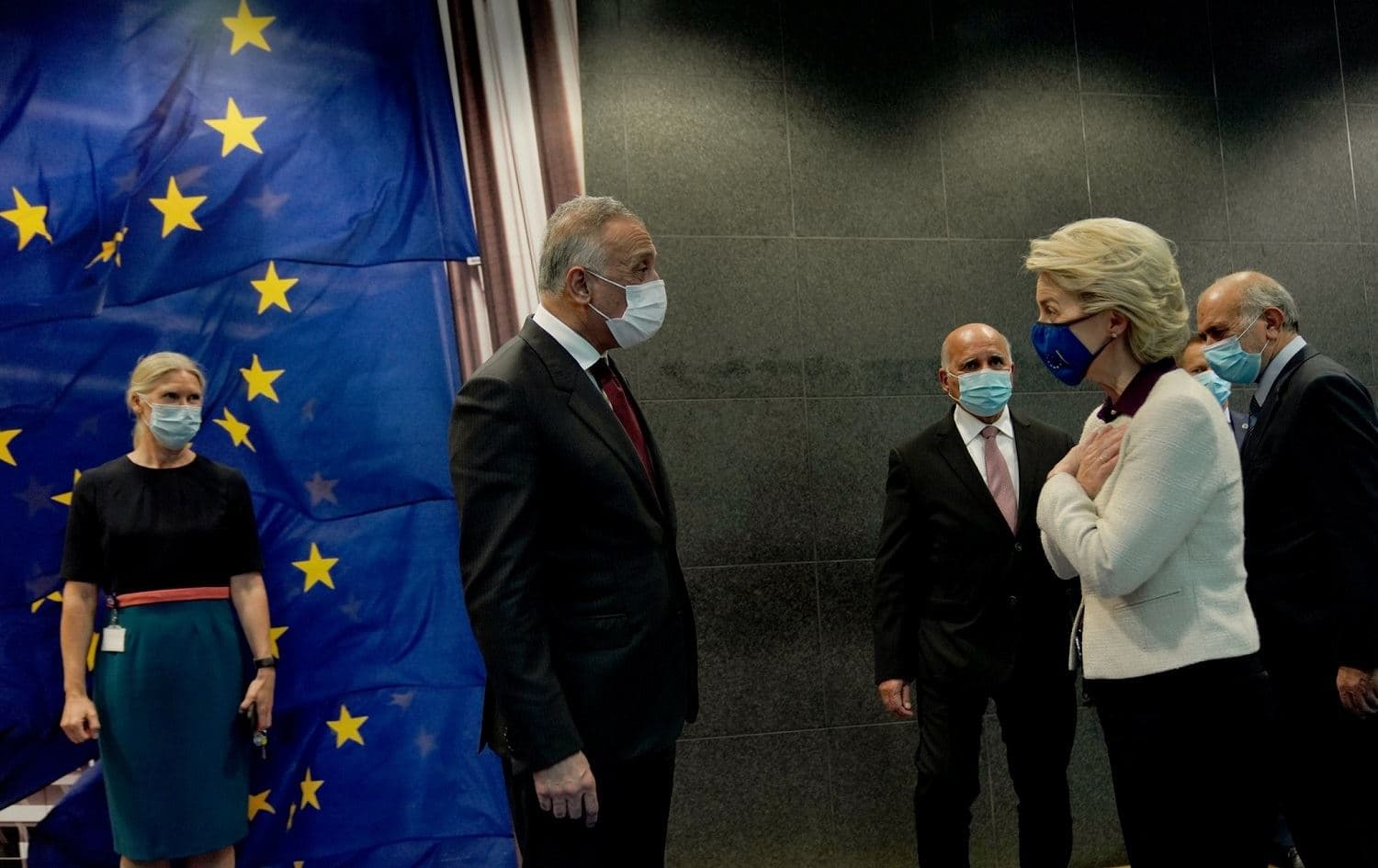 Iraqi Prime Minister Mustafa al-Kadhimi (front left) met with president of the European Commission Ursula Von der Leyen (front right) in Brussels on June 30, 2021. Photo: handout/Iraqi prime minister’s office