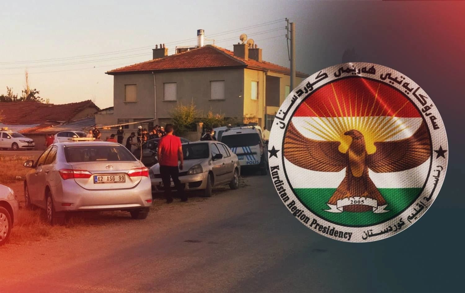 شوێنی رووداوەکە لەگەڵ لۆگۆی سەرۆکایەتیی هەرێمی کوردستان