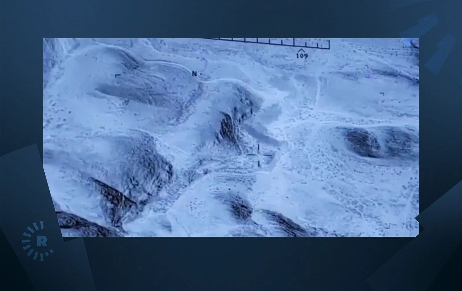 A screenshot taken from the Iraqi Security Media Cell of airstrikes on ISIS positions.