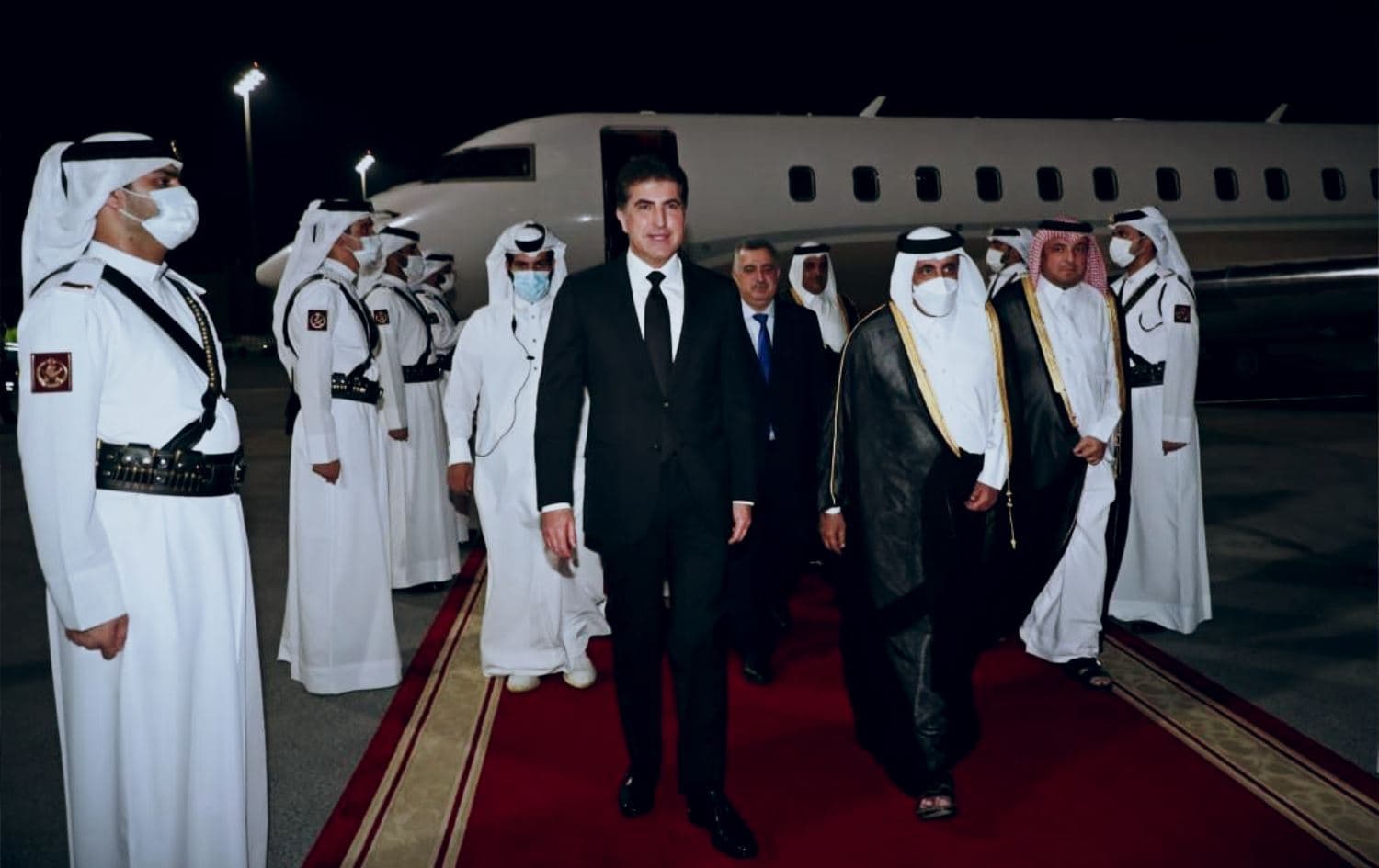 Kurdistan Region President Nechirvan Barzani arrives in Doha, Qatar, on an official visit to the Emir of Qatar Sheikh Tamim bin Hamad Al Thani on Saturday, October 16, 2021. Photo: Rudaw