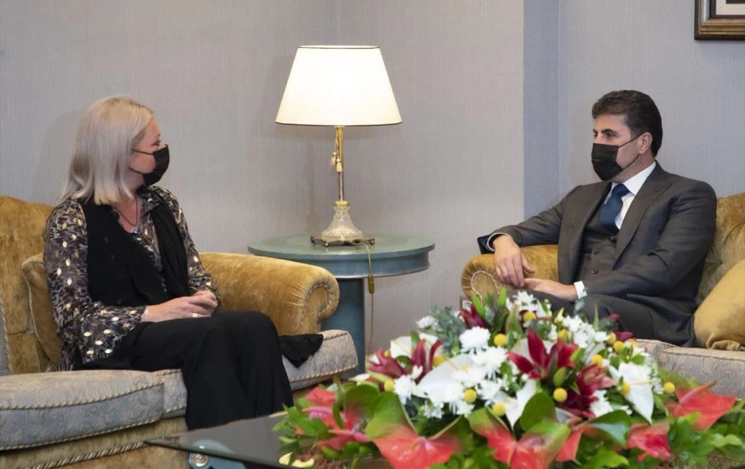 From left" UNAMI chief Jeanine Hennis-Plasschaert and Kurdistan Region President Nechirvan Barzani. Date: January 21, 2022. Photo: handout