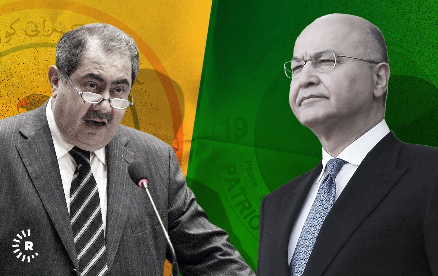 The KDP's candidate for Iraqi president, Hoshyar Zebari (left), and the PUK's candidate, current President Barham Salih (right). Photo: AFP. Graphic: Mehmed Alsafar/Rudaw