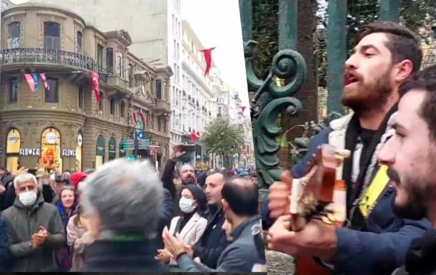A group of Kurdish lawmakers and activists attend the street music performance of Kurdish young men in Istanbul. Date: February 1, 2022. Photo: Rudaw