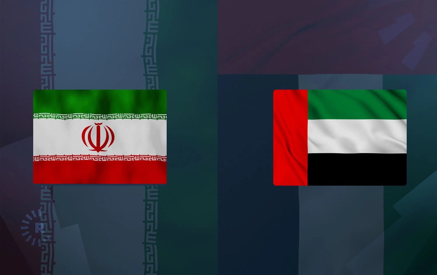 Iran's flag (left) and UAE flag. Graphic: Rudaw