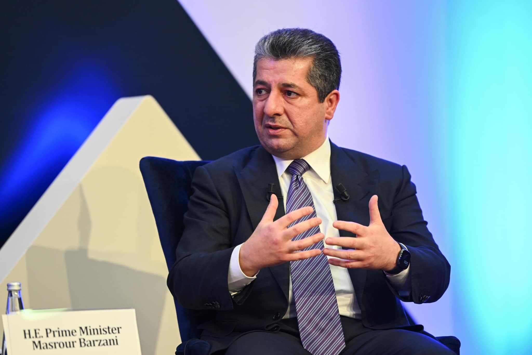 Kurdistan Region Prime Minister Masrour Barzani speaking at an event in Duhok on November 17, 2022. Photo: KRG