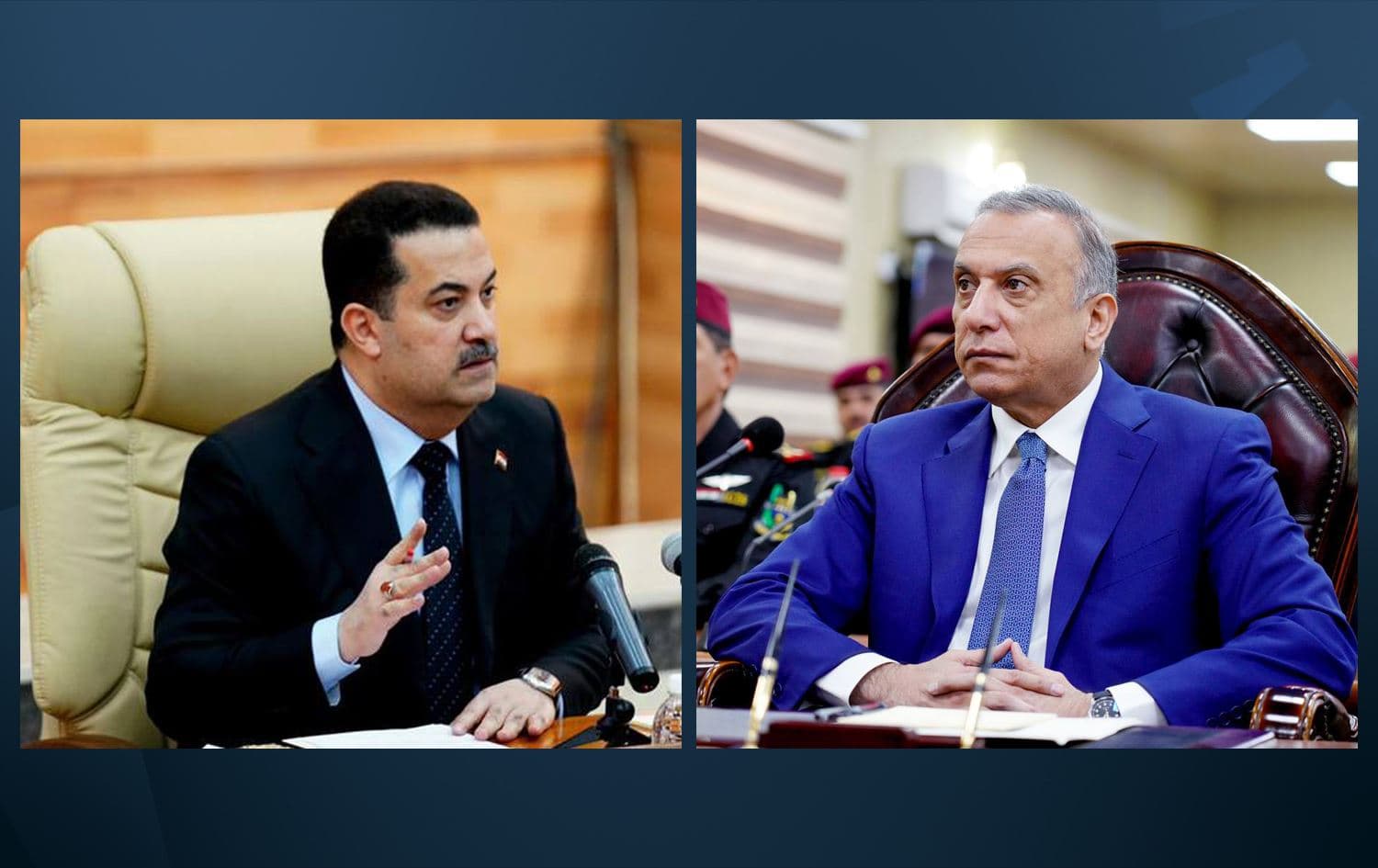 Iraqi PM Mohammed Shia’ al-Sudani (left), former Iraqi PM Mustafa al-Kadhimi (right). Photos: Prime Minister's Office