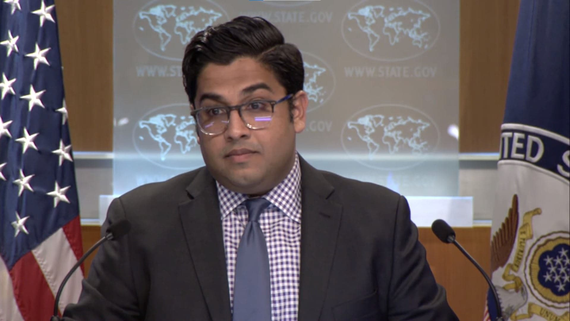 US Department of State Principal Deputy Spokesperson Vedant Patel speaking during a press briefing on April 10, 2023. Photo: State Department