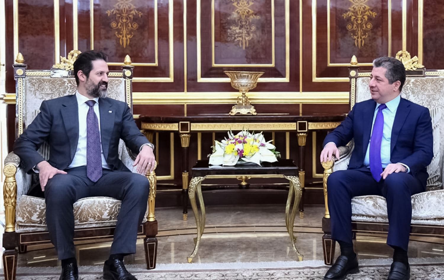 Kurdistan Region Prime Minister Masrour Barzani (right) meets with Deputy Prime Minister Qubad Talabani met on May 8, 2023. Photo: PM Barzani’s office