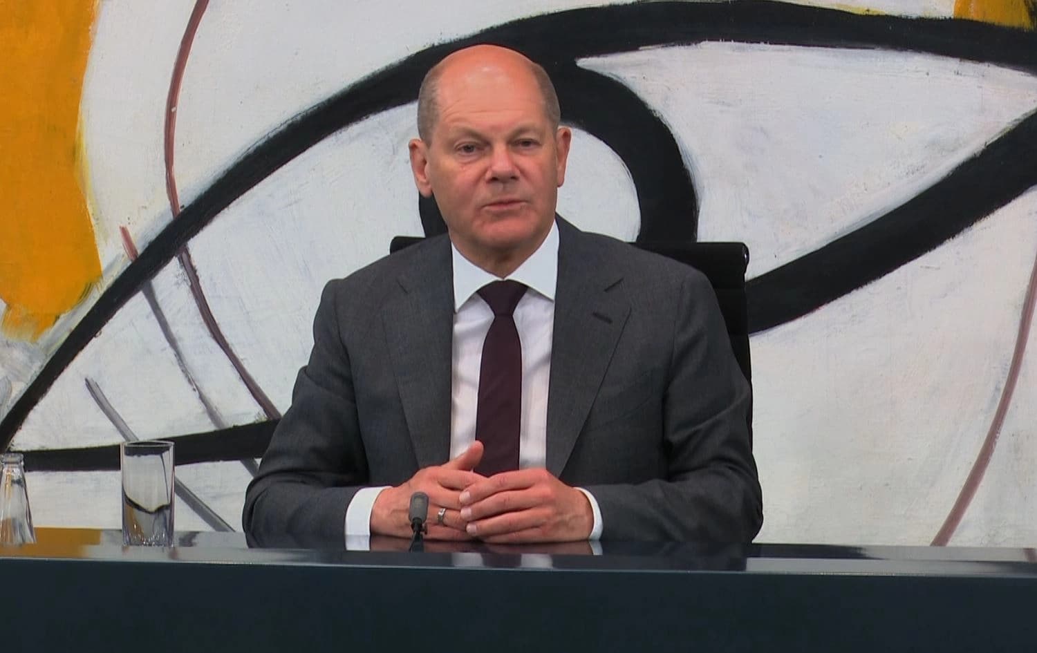 German Chancellor Olaf Scholz speaks to reporters after he hosted a summit with state leaders focusing on the country's refugee policy at the Chancellery on May 10, 2023 in Berlin. Photo: Rudaw