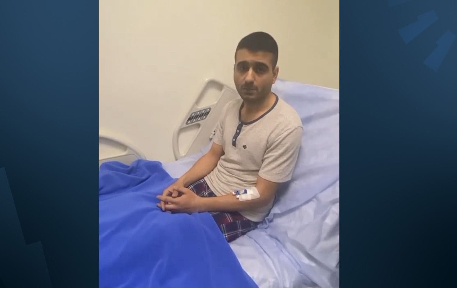 Kazim Faruq, head of the NGM bloc in the Kurdish parliament, speaks from a hospital bed in Jordan on June 12, 2023. Photo: Faruq's Facebook page/Screengrab