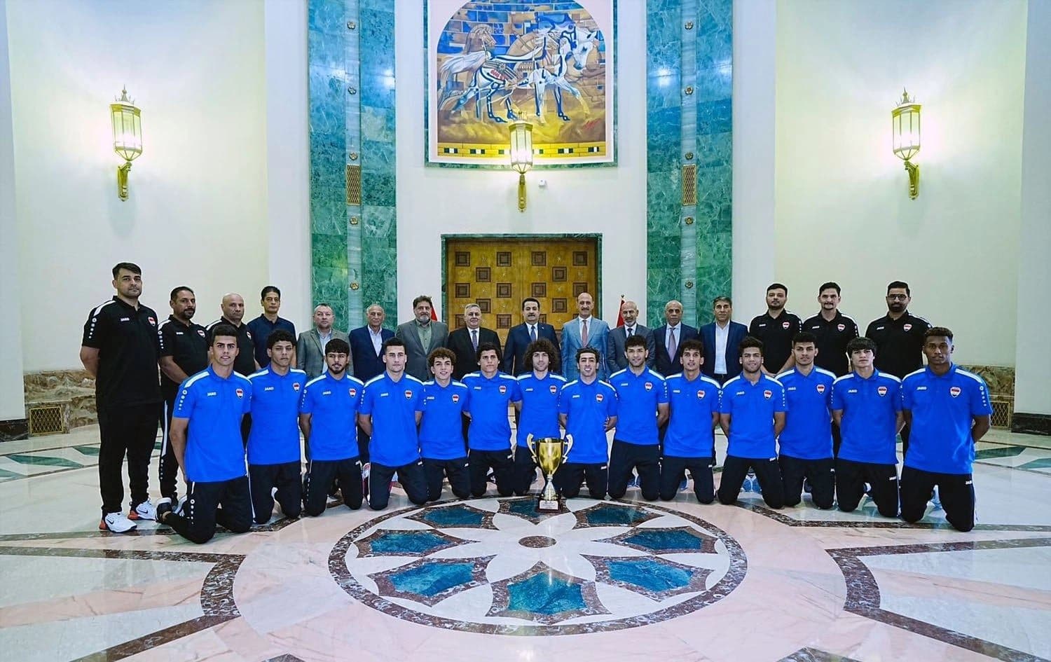 PM Sudani with the Under-23 Iraqi National team on June 24, 2023. Photo: Sudani's office