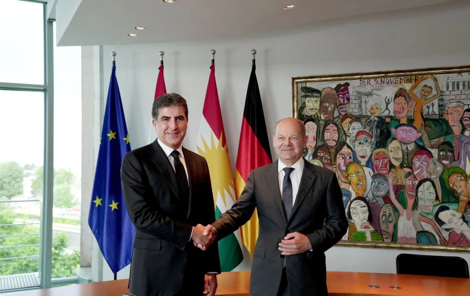 Kurdistan Region President Nechirvan Barzani (left) and German Chancellor Olaf Scholz (right) in Berlin on June 26, 2023. Photo: Office of the President