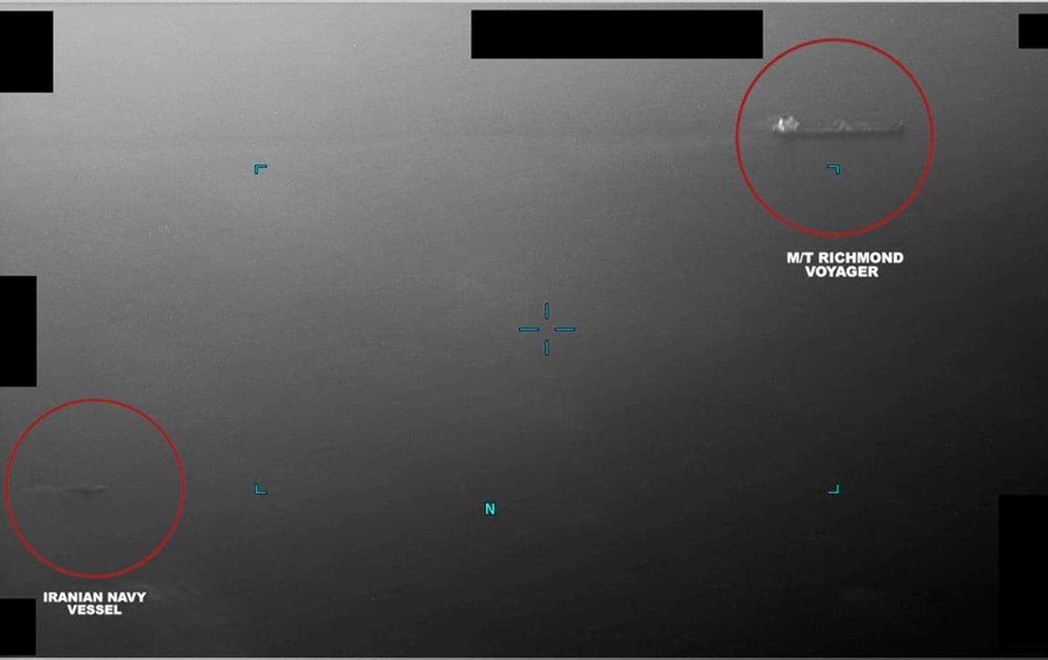 Screenshot of video captured of an Iranian naval vessel during an attempt to seize a commercial tanker in the Gulf of Oman on July 5, 2023. Photo: US navy