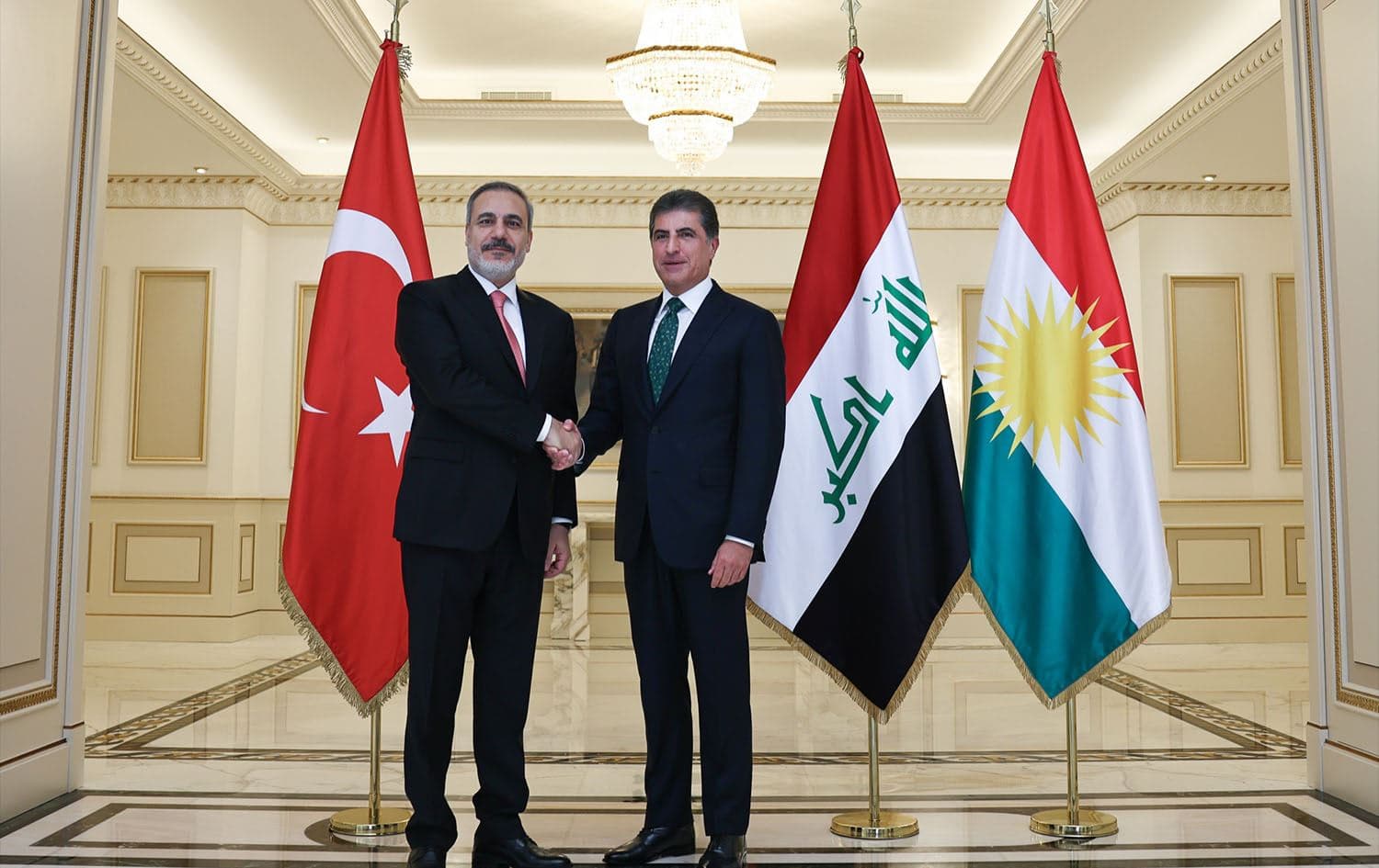 Kurdistan Region President Nechirvan Barzani (right) met with Turkish Foreign Minister Hakan Fidan in Erbil on August 24, 2023. Photo: Turkish MFA/X