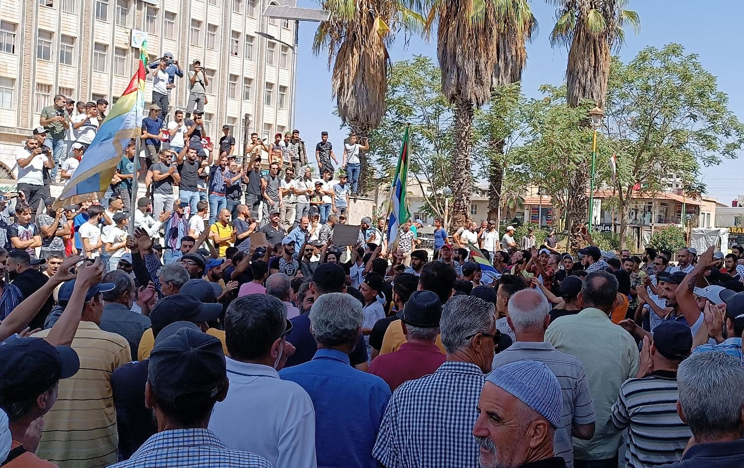 People protesting living conditions in the southern Syrian city of Suwayda on August 23, 2023. Photo: Suwayda 24/AFP